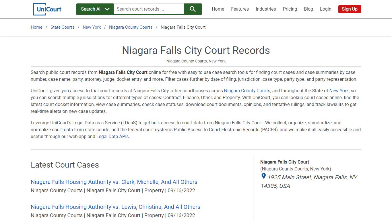 Niagara Falls City Court Records | Niagara | UniCourt