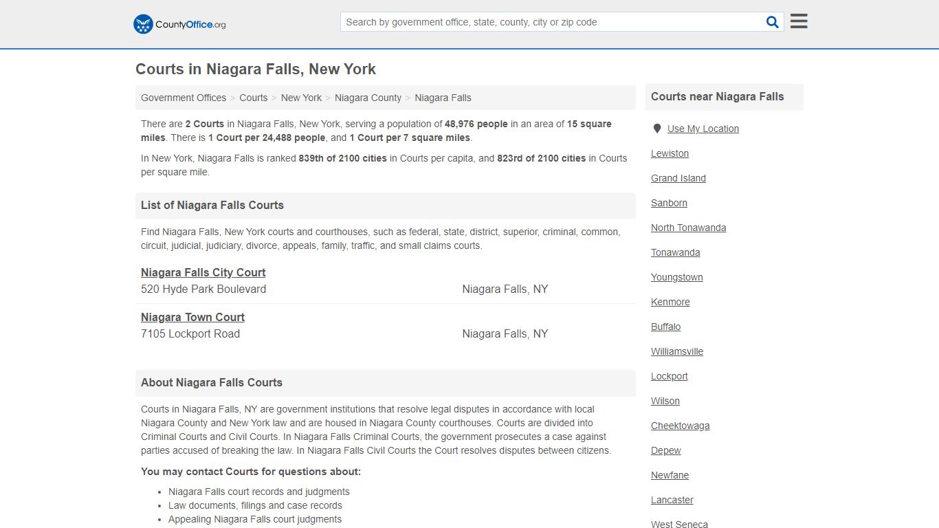 Courts - Niagara Falls, NY (Court Records & Calendars) - County Office